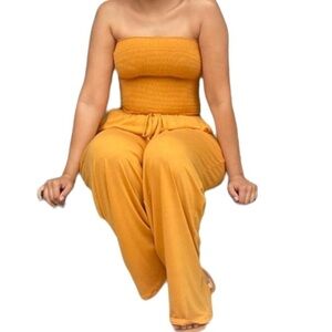 Tube jumpsuit. Wide leg. Dark Mustard. Small